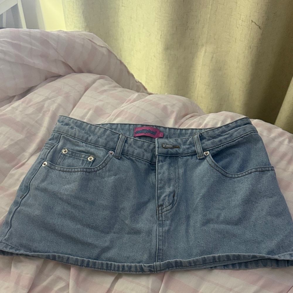 Edikted Light Blue Denim Mini Skirt